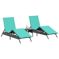 Chaises longues lot de 2 avec table noir résine tressée 