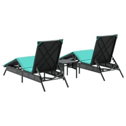Chaises longues lot de 2 avec table noir résine tressée 