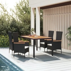 Ensemble à manger de jardin coussins 5pcs Noir Résine tressée 