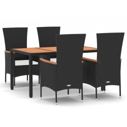 Ensemble à manger de jardin coussins 5pcs Noir Résine tressée 