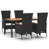 Ensemble à manger de jardin coussins 5pcs Noir Résine tressée 