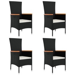 Ensemble à manger de jardin coussins 5pcs Noir Résine tressée 