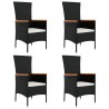 Ensemble à manger de jardin coussins 5pcs Noir Résine tressée 