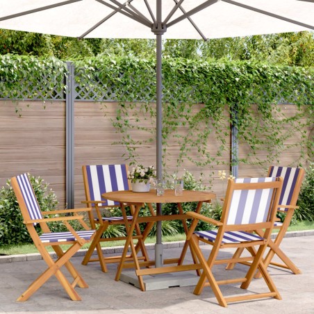 Ensemble à manger de jardin 5 pcs bleu blanc tissu bois massif 