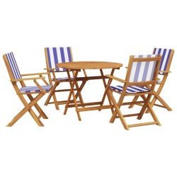 Ensemble à manger de jardin 5 pcs bleu blanc tissu bois massif 