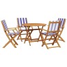 Ensemble à manger de jardin 5 pcs bleu blanc tissu bois massif 