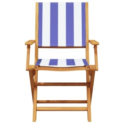 Ensemble à manger de jardin 5 pcs bleu blanc tissu bois massif 