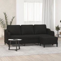 Canapé à 3 places avec repose-pieds Noir 180 cm Tissu 
