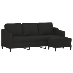 Canapé à 3 places avec repose-pieds Noir 180 cm Tissu 
