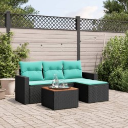 Salon de jardin 5 pcs avec coussins noir résine tressée 