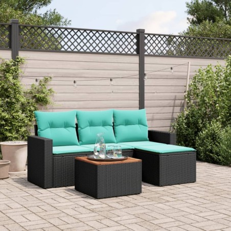 Salon de jardin 5 pcs avec coussins noir résine tressée 