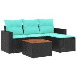 Salon de jardin 5 pcs avec coussins noir résine tressée 