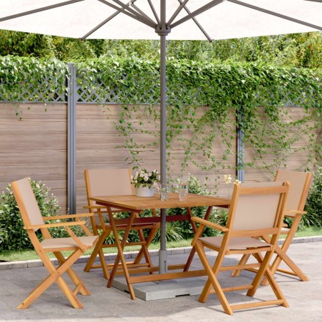 Ensemble à manger de jardin 5 pcs taupe tissu et bois massif 