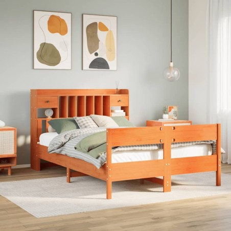 Lit bibliothèque sans matelas cire marron 120x200 cm pin massif 