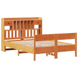 Lit bibliothèque sans matelas cire marron 120x200 cm pin massif 
