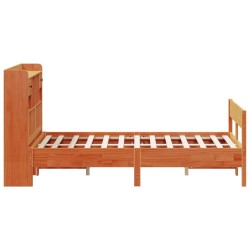 Lit bibliothèque sans matelas cire marron 120x200 cm pin massif 