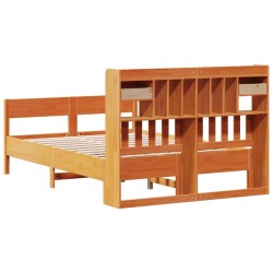 Lit bibliothèque sans matelas cire marron 120x200 cm pin massif 