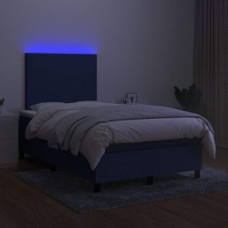 Sommier à lattes de lit matelas et LED bleu 120x190 cm tissu 