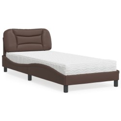 Lit avec matelas marron 80x200 cm similicuir 