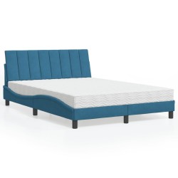 Lit avec matelas bleu 140x190 cm velours 