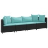 Salon de jardin 4 pcs avec coussins noir résine tressée 