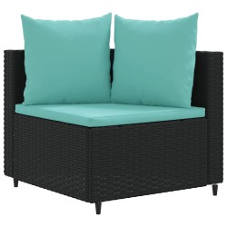 Salon de jardin 4 pcs avec coussins noir résine tressée 