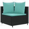 Salon de jardin 4 pcs avec coussins noir résine tressée 