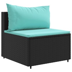 Salon de jardin 4 pcs avec coussins noir résine tressée 
