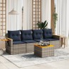Salon de jardin 5 pcs avec coussins gris résine tressée 