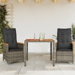 Ensemble de bistro 3 pcs avec coussins gris résine tressée 