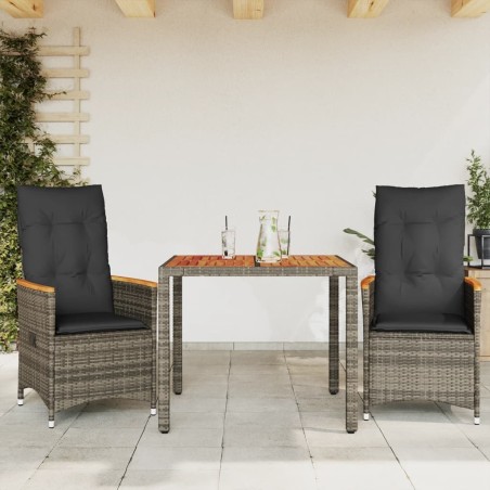 Ensemble de bistro 3 pcs avec coussins gris résine tressée 