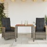 Ensemble de bistro 3 pcs avec coussins gris résine tressée 