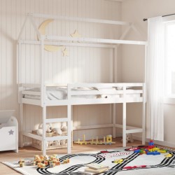 Lit superposé avec échelle et toit sans matelas blanc 90x200 cm 