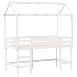 Lit superposé avec échelle et toit sans matelas blanc 90x200 cm 