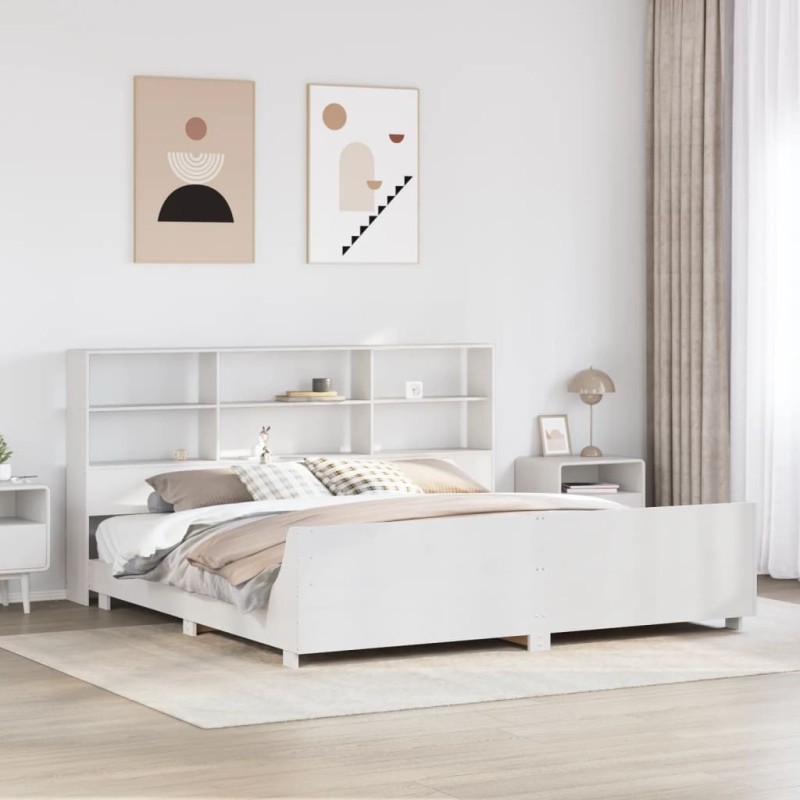 Cadre de lit sans matelas blanc 180x200 cm bois massif de pin 