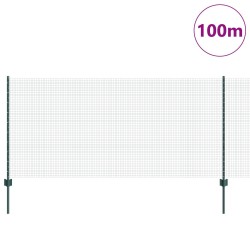 Clôture en Fil Soudé avec 44 Poteaux U Verts 1x100 m Acier 