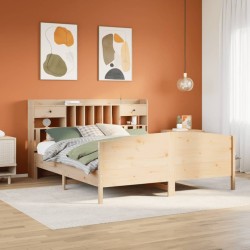 Lit bibliothèque sans matelas 200x200 cm bois massif de pin 