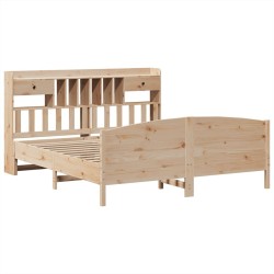 Lit bibliothèque sans matelas 200x200 cm bois massif de pin 
