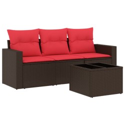 Salon de jardin 4 pcs avec coussins marron résine tressée 