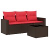 Salon de jardin 4 pcs avec coussins marron résine tressée 