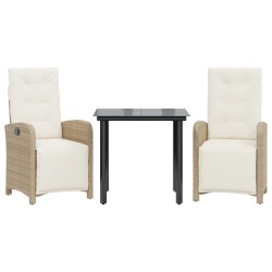 Ensemble de bistro 3 pcs avec coussins beige résine tressée 