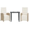 Ensemble de bistro 3 pcs avec coussins beige résine tressée 