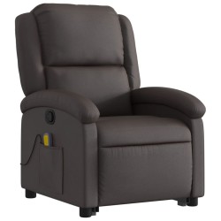 Fauteuil inclinable de massage marron foncé cuir véritable 