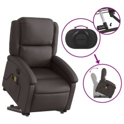Fauteuil inclinable de massage marron foncé cuir véritable 