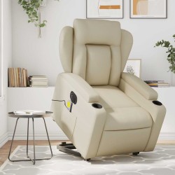 Fauteuil inclinable de massage électrique crème similicuir 