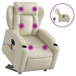 Fauteuil inclinable de massage électrique crème similicuir 