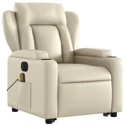 Fauteuil inclinable de massage électrique crème similicuir 