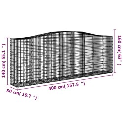Paniers à gabions arqués 2 pcs 400x50x140/160 cm Fer galvanisé 