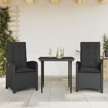 Ensemble à manger de jardin avec coussins 3 pcs Noir 