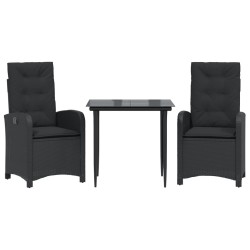 Ensemble à manger de jardin avec coussins 3 pcs Noir 